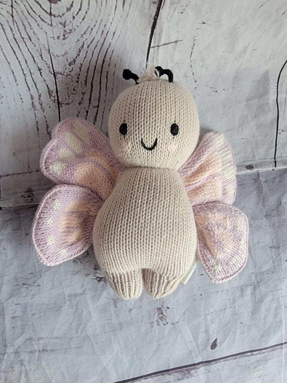 Cuddle And Kind Butterfly Hand Knit Woven Plush Pink Purple Cotton 7” Peru